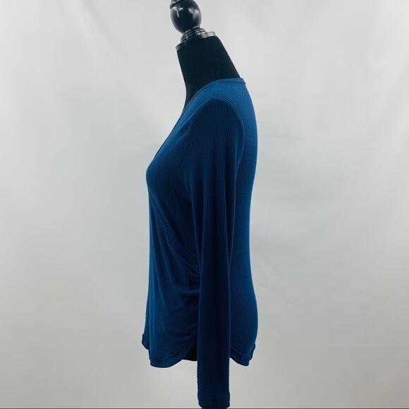 Caslon Dark Blue Faux Wrap V Neck Ribbed Tee - Picture 6 of 10